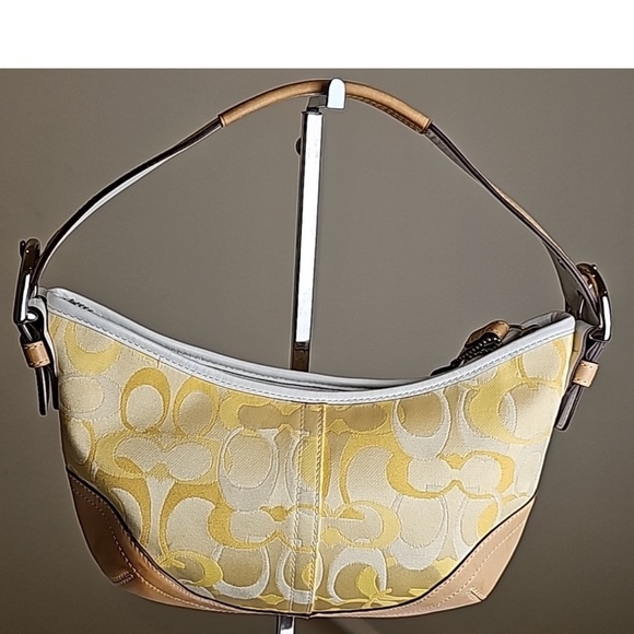 Coach 2004 Optic C Small Hobo Bag Yellow/White Signature Tan Leather Tri… - Picture 13 of 15